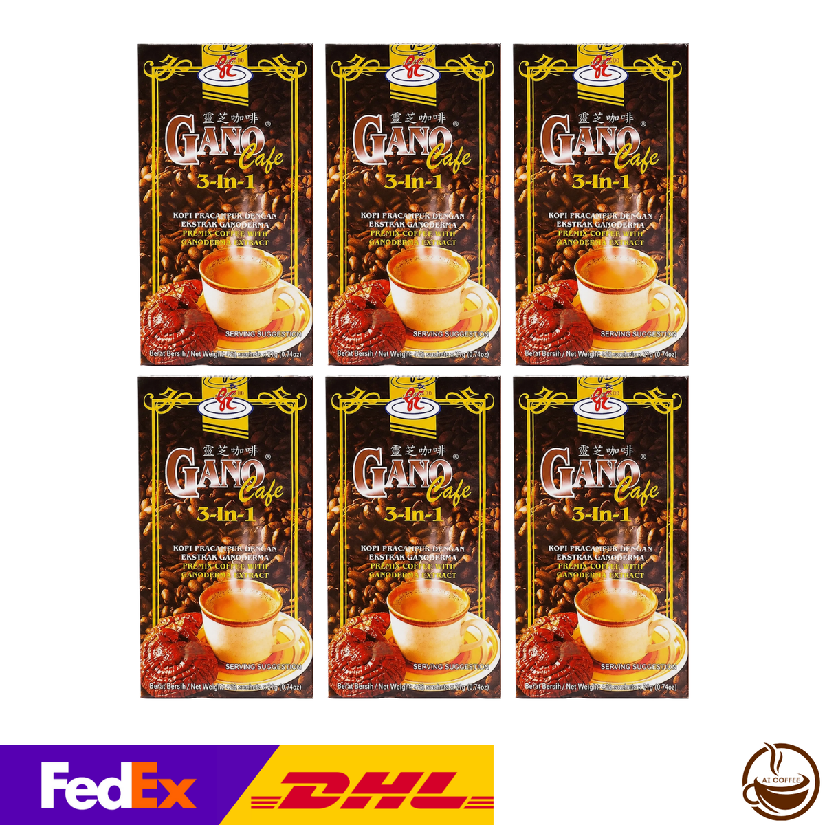 Gano Excel Café 3-in-1 Coffee with Ganoderma Reishi Extract (20 Sachets/box) - 6 Boxes