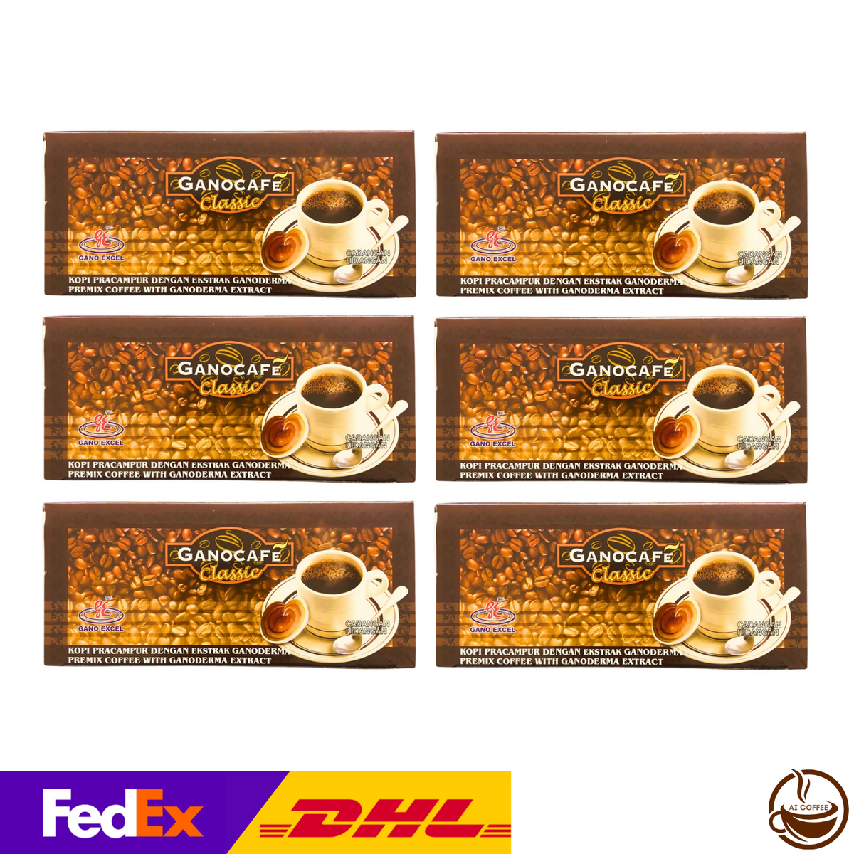 Gano Excel Ganocafé Classic Black Coffee with Ganoderma (30 Sachets/box) - 6 Boxes