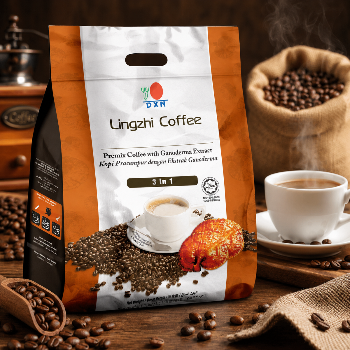 DXN Lingzhi Coffee 3-in-1 with Ganoderma (20 Sachets/pack) - 30 Boxes