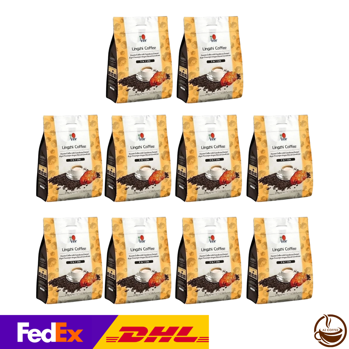DXN Lingzhi Coffee 3-in-1 Lite with Ganoderma (20 Sachets/pack) - 10 Boxes