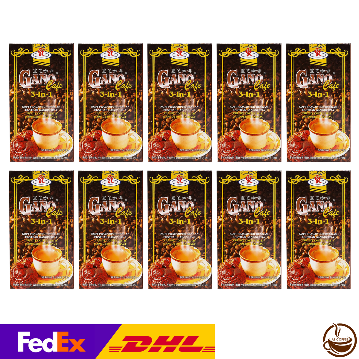 Gano Excel Café 3-in-1 Coffee with Ganoderma Reishi Extract (20 Sachets/box) - 10 Boxes