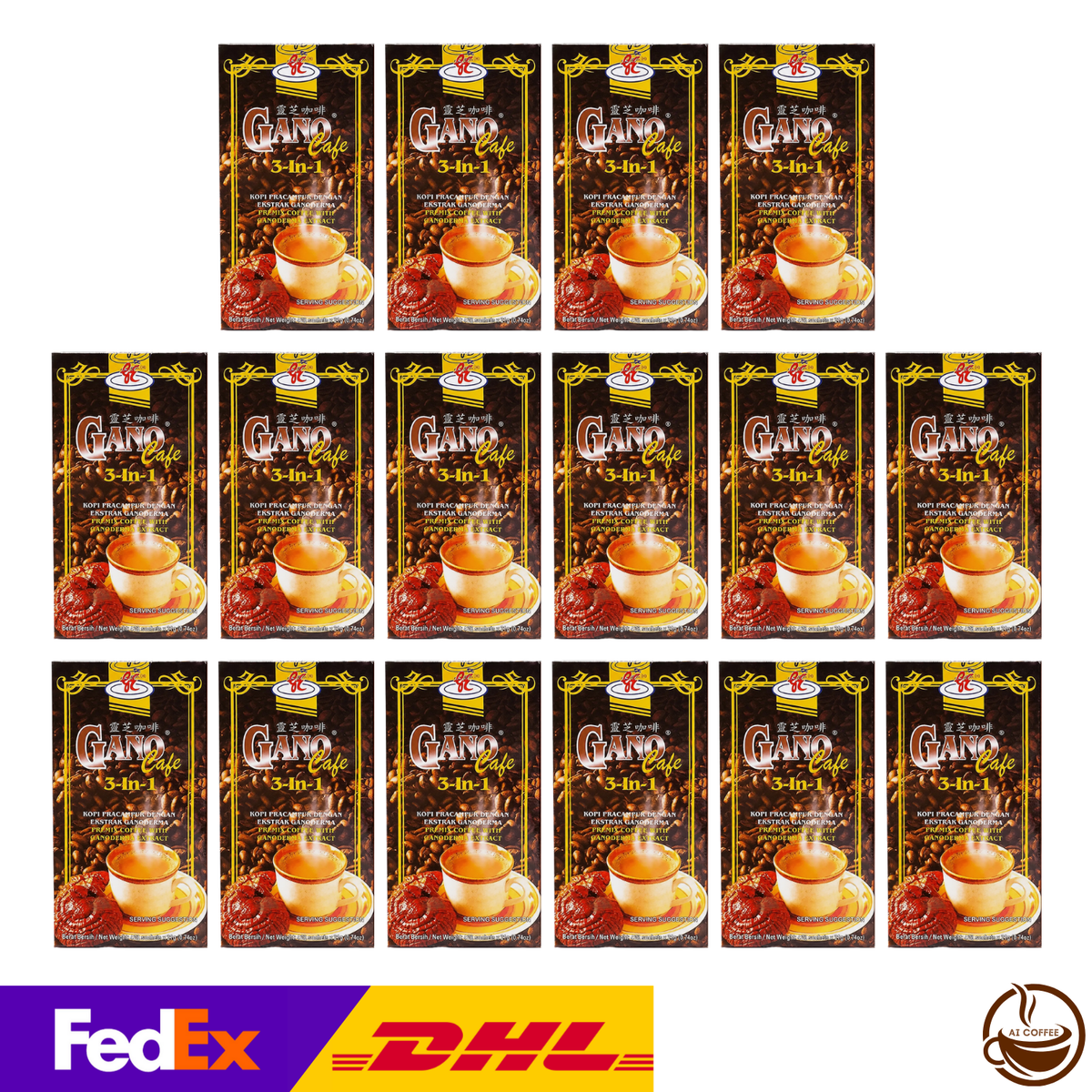 Gano Excel Café 3-in-1 Coffee with Ganoderma Reishi Extract (20 Sachets/box) - 16 Boxes