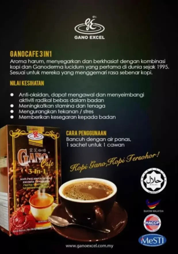 Gano Excel Café 3-in-1 Coffee with Ganoderma Reishi Extract (20 Sachets/box) - 1 Box
