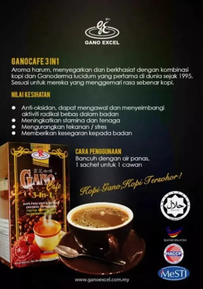 Gano Excel Café 3-in-1 Coffee with Ganoderma Reishi Extract (20 Sachets/box) - 1 Box