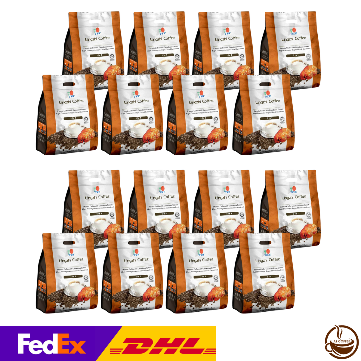 DXN Lingzhi Coffee 3-in-1 with Ganoderma (20 Sachets/pack) - 16 Boxes