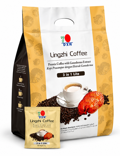 DXN Lingzhi Coffee 3-in-1 Lite with Ganoderma (20 Sachets/pack) - 1 Box