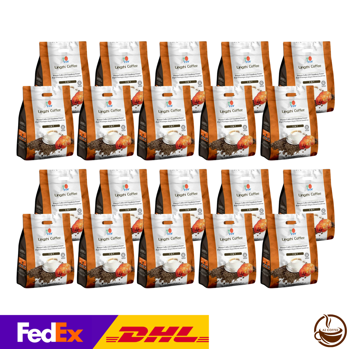 DXN Lingzhi Coffee 3-in-1 with Ganoderma (20 Sachets/pack) - 20 Boxes