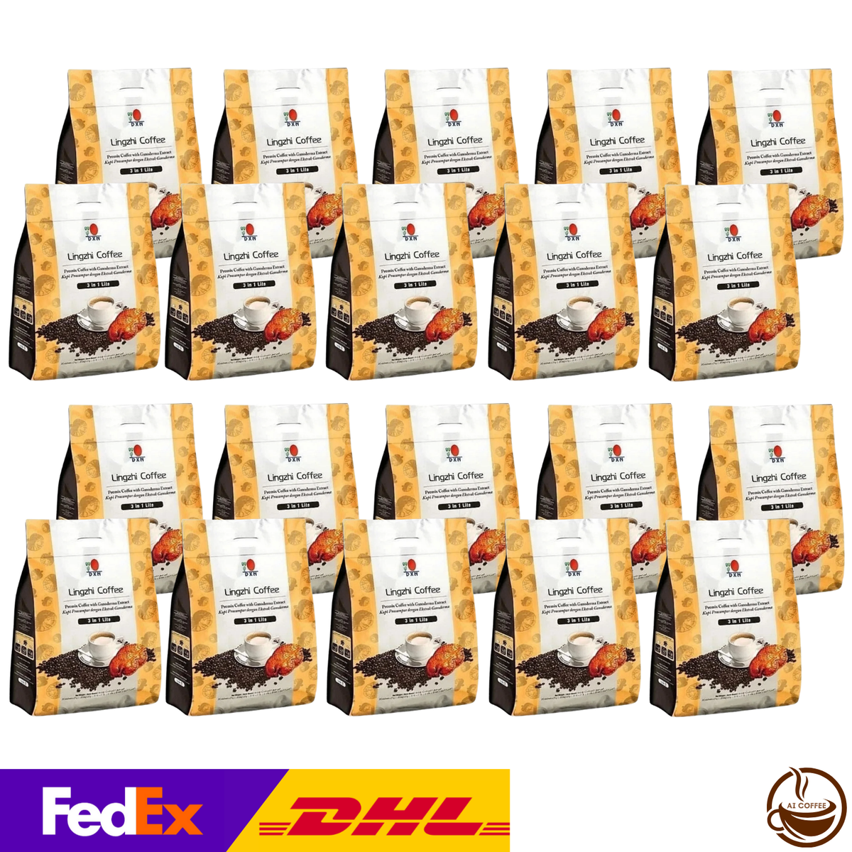 DXN Lingzhi Coffee 3-in-1 Lite with Ganoderma (20 Sachets/pack) - 20 Boxes